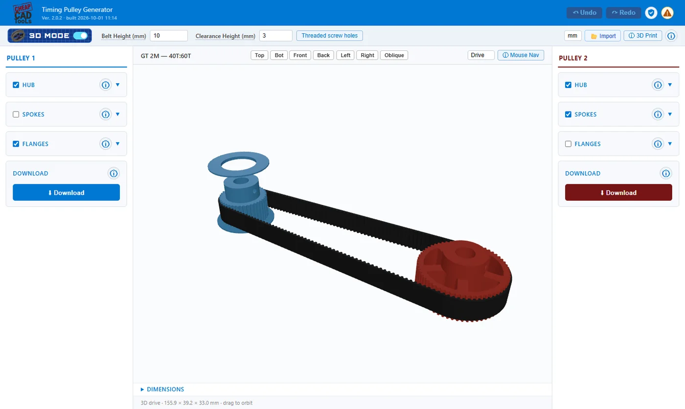 A GT2 timing pulley drive in 3D